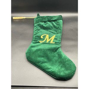 Green Nylon Lined Monogrammed "M" Christmas Stocking Length 19.50 Inches